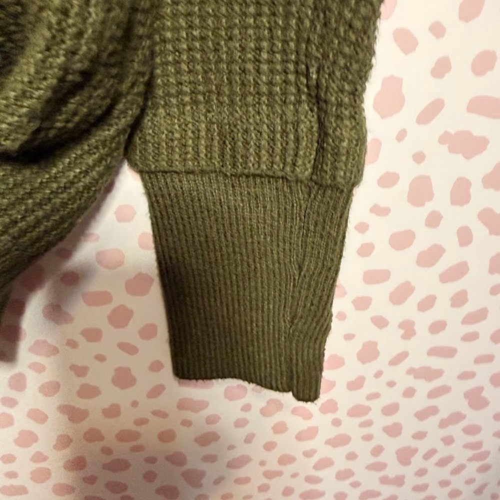 Market & Spruce Olive Green Cowl Neck Waffle Knit Sweater Thumbholes XL Cozy - Picture 5 of 8